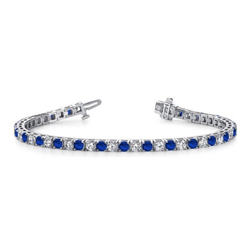10.00 ct Ladies Round Cut Diamond And Sapphire Tennis Bracelet in 14 kt White Gold 10.00 ct Ladies Round Cut Diamond And Sapphire Tennis Bracelet in 14 kt White Gold